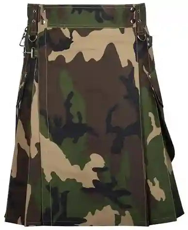 Utility Kilt with Cargo Pockets - Army Camouflage Cotton Kilt