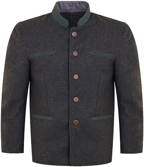 Authentic Austrian Dark Gray Wool Trachten Jacket for Oktoberfest and Lederhosen
