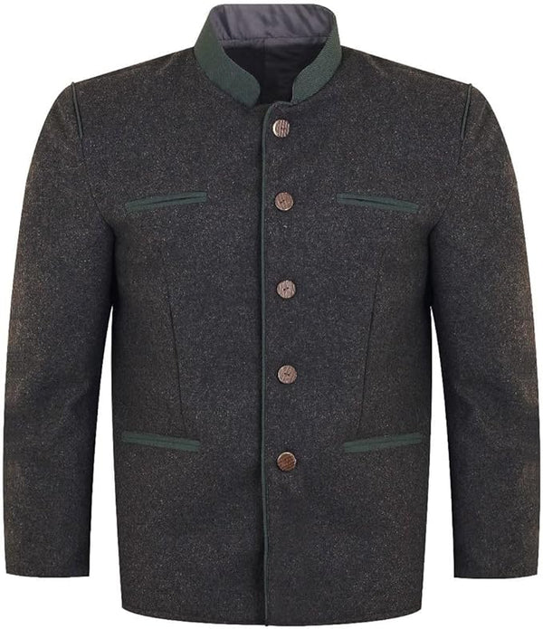 Authentic Austrian Dark Gray Wool Trachten Jacket for Oktoberfest and Lederhosen