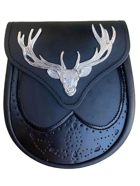 Black Leather Sporran With Deer Badge