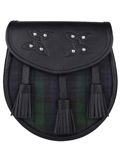 Black Watch Tartan Sporran With Leather