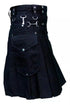 Black Cotton Utility Kilt with Chrome Hooks