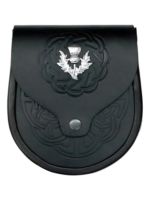 Black Leather Sporran with Celtic Pattern