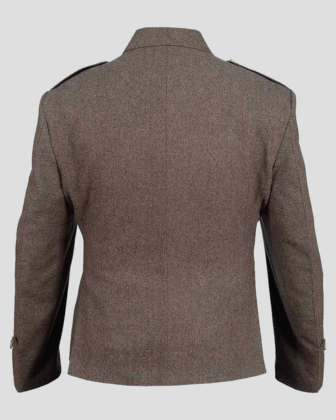 Brown Scottish Tweed Argyle Kilt Jacket With 5 Button Vest