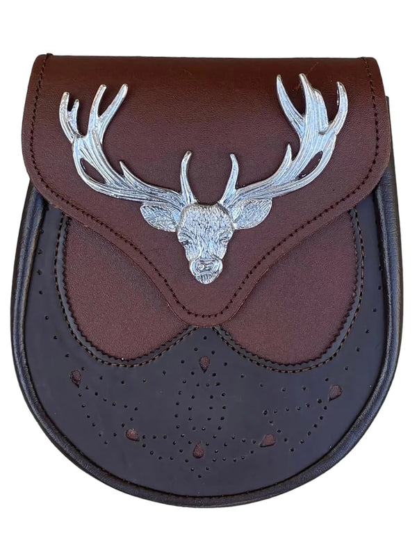Brown Leather Sporran With Deer Badge