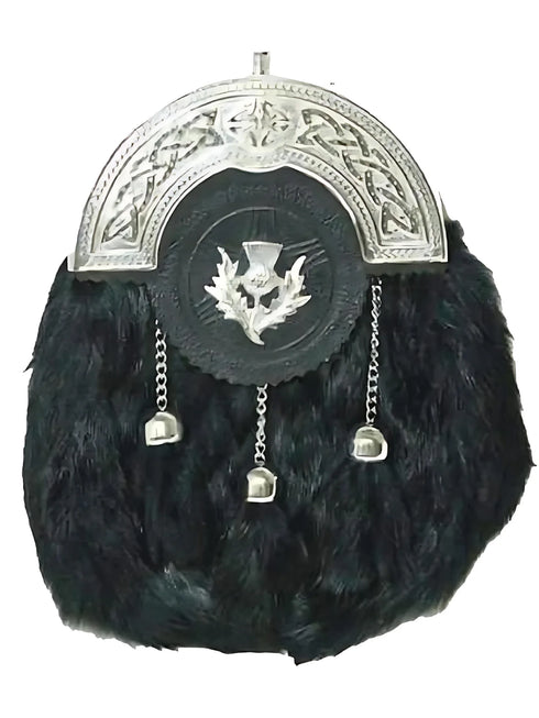 Chrome Celtic Thistle Rabbit Fur Sporran