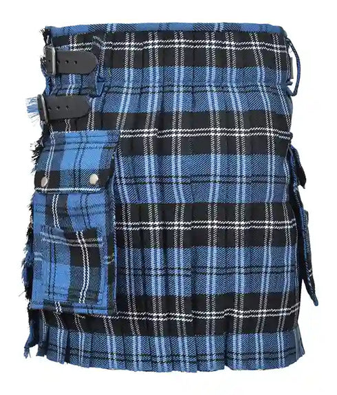 New Ladies Ramsey Blue Tartan Skirt Kilt With Pockets Custom Waist and Lengths 16'',18'',20''