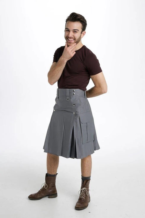 Gray Utility Kilt with Pockets
