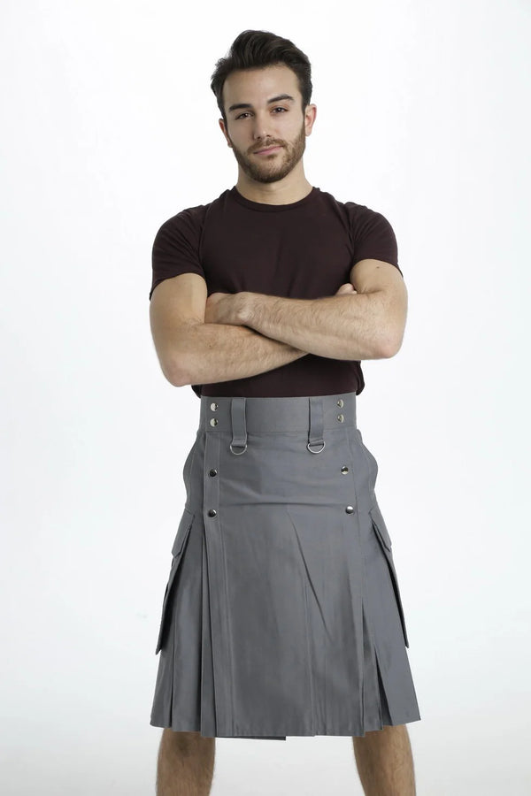 Gray Utility Kilt with Pockets