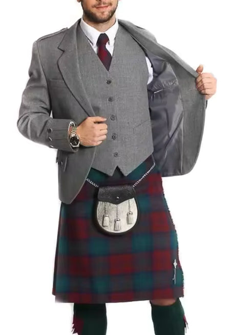 Light Grey Tweed Kilt Jacket and Waistcoat