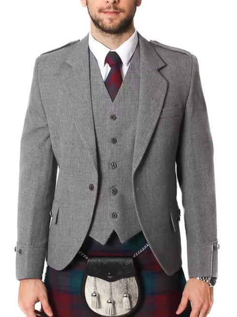 Light Grey Tweed Kilt Jacket and Waistcoat