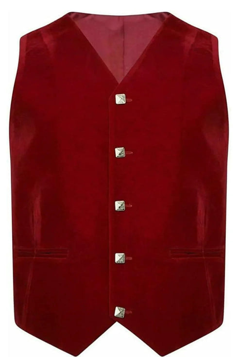 Men's Red Velvet Argyle Kilt Vest