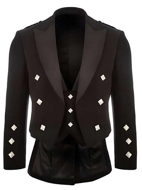 Men's Scottish Black Prince Charlie Kilt jacket and Waistcoat