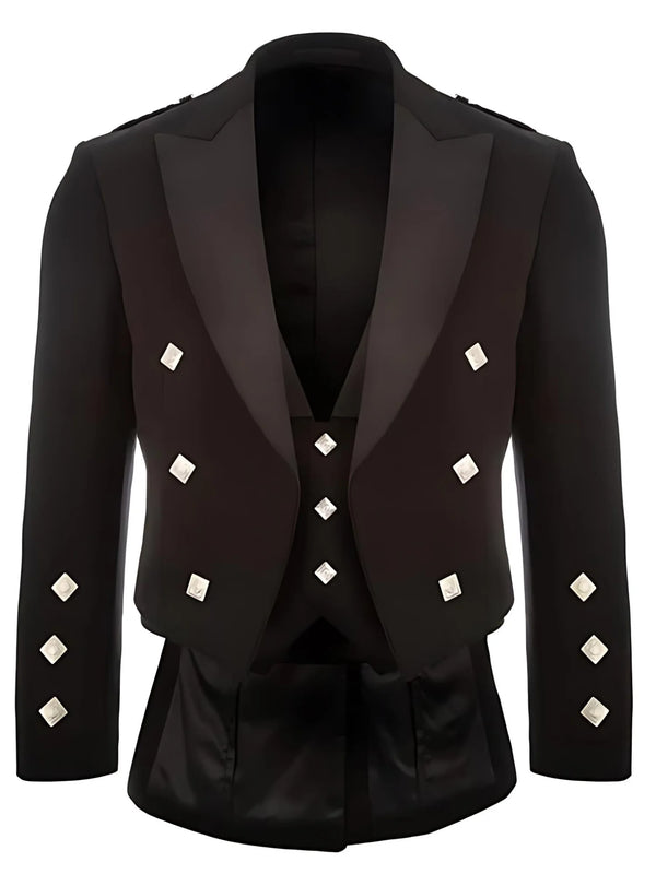 Men's Scottish Black Prince Charlie Kilt jacket and Waistcoat