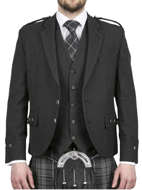 Men's Scottish Handmade Charcoal Grey Argyle Jacket with Waistcoat