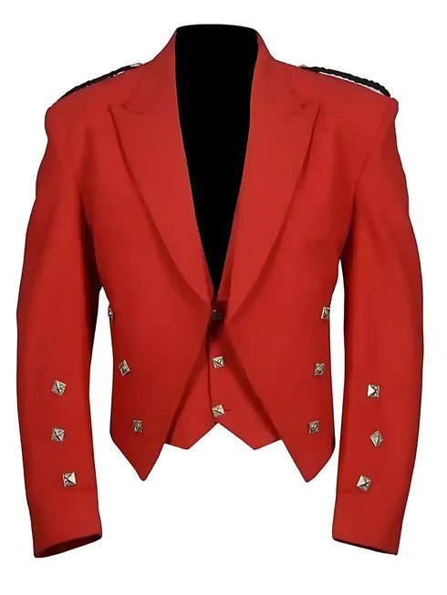 Red Prince Charlie Jacket With 3 Button Vest