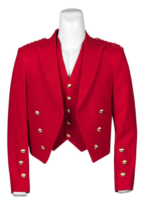 Scottish Red Prince Charlie Jacket with 5 Button Vest