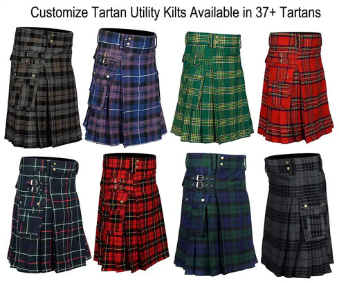 Highland Tartan Utility Kilts For Men Heavy Tartan Kilt Available in Various 37+ Clan Tartans Made to order 26 to 62 Inch Waist Sizes