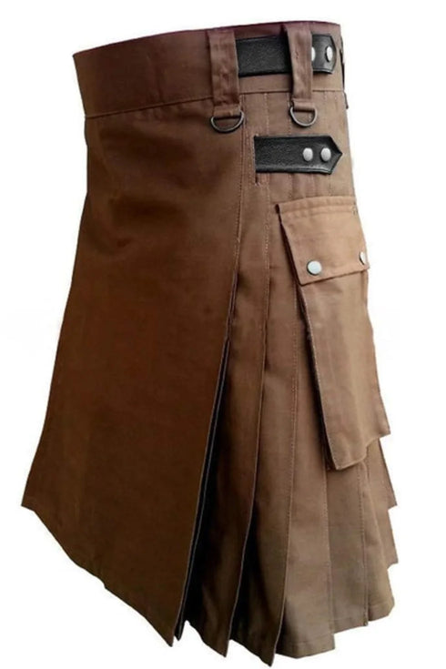 Chocolate Brown Cotton Utility Kilt