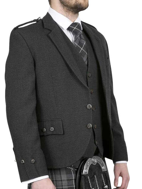 Men's Scottish Handmade Charcoal Grey Argyle Jacket with Waistcoat