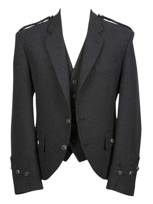 Men's Scottish Handmade Charcoal Grey Argyle Jacket with Waistcoat
