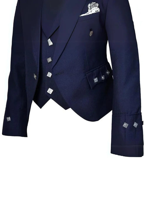 Navy Blue Argyle Kilt Jacket and Waistcoat
