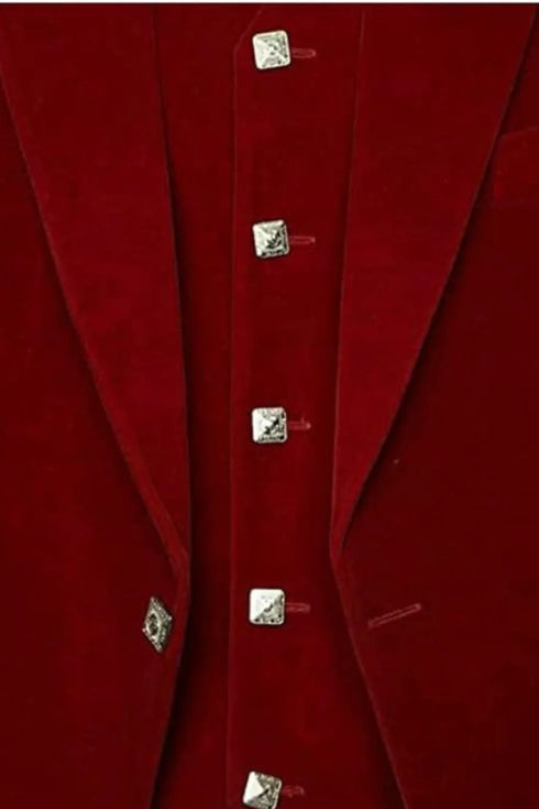 Men's Red Velvet Argyle Kilt Jacket