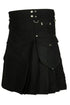Black Cotton Utility Kilt with Chrome Hooks