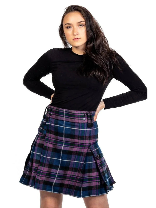 Pleated Plaid Utility Mini Skirt