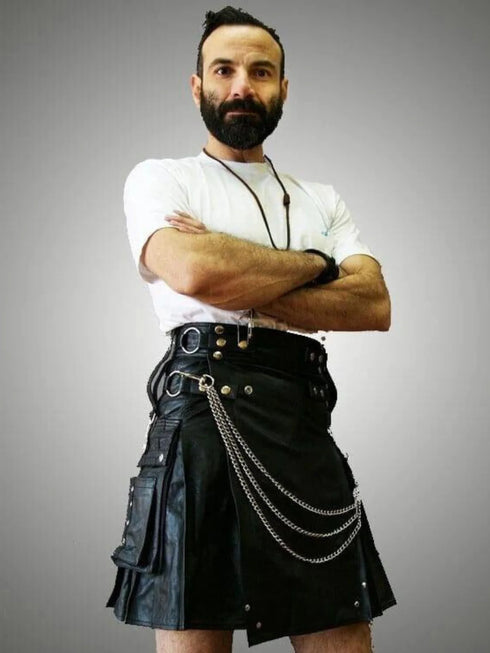 Vintage Party Leather Kilt for Sexy Men