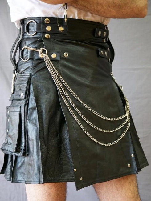 Vintage Party Leather Kilt for Sexy Men