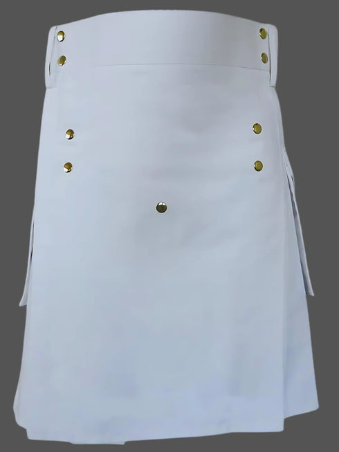 Mens White Cotton Utility Kilt