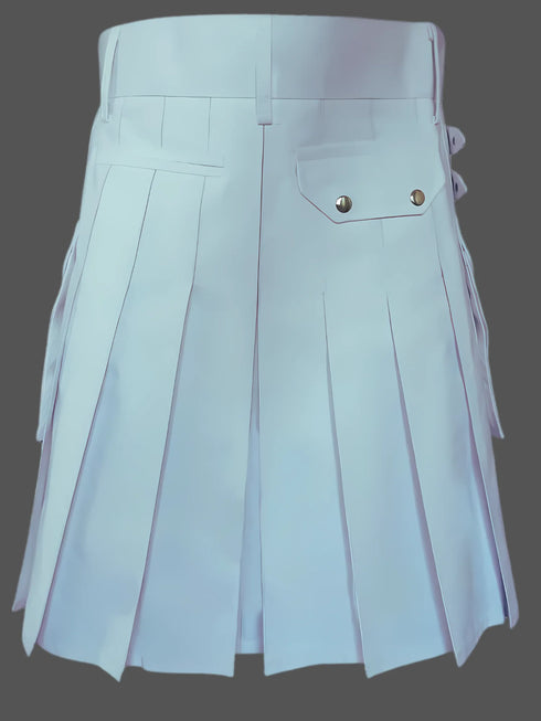 Mens White Cotton Utility Kilt