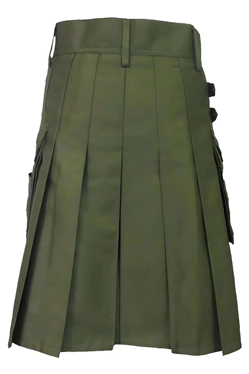 Olive Green Cotton Utility Kilt for Men