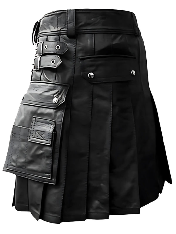 Mens Black Leather Kilt
