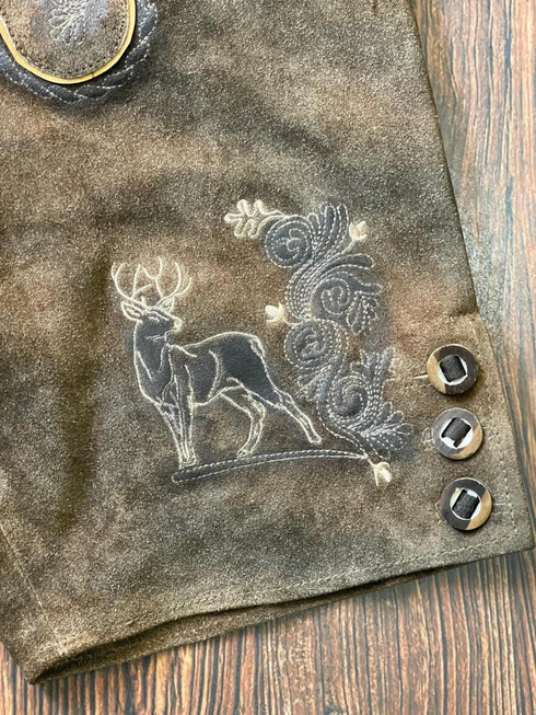 Traditional Bavarian Lederhosen Genuine German Oktoberfest Attire for Men Real Leather Trachten Shorts | Short Brown Trachten Lederhosen