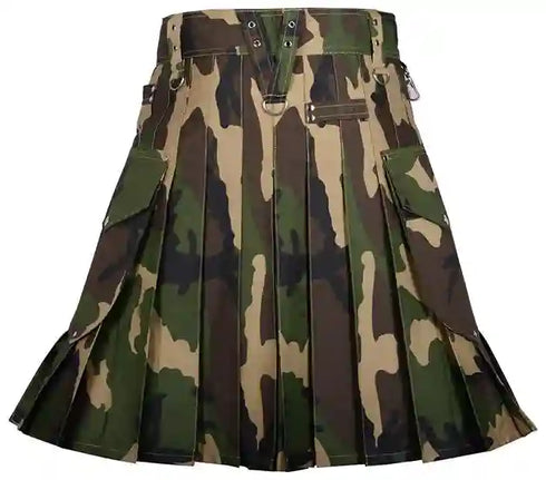 Utility Kilt with Cargo Pockets - Army Camouflage Cotton Kilt