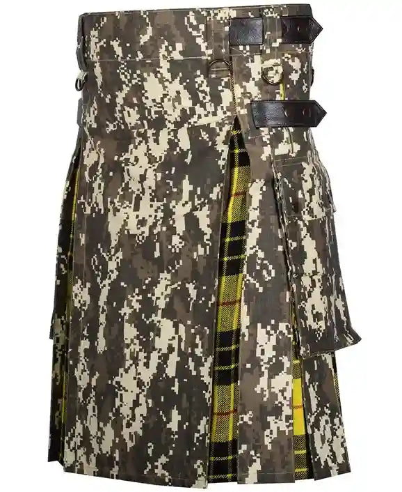 Military Grade Digital Camo Hybrid Kilt - Macleod of Lewis Tartan Under Pleats