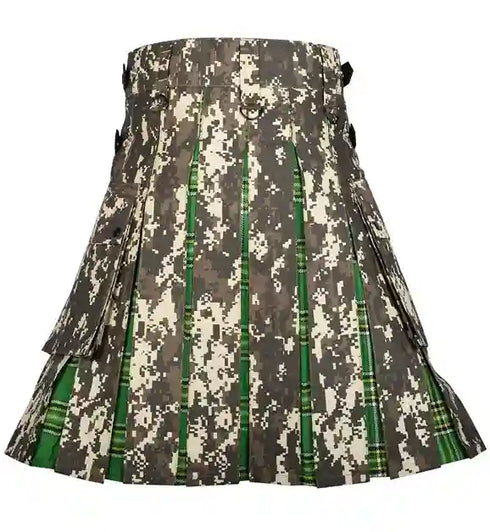 Military Grade Digital Camo Hybrid Kilt - Irish Tartan Under Pleats
