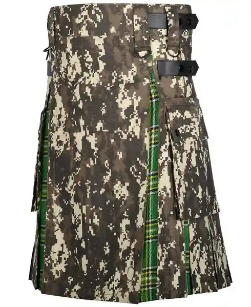 Military Grade Digital Camo Hybrid Kilt - Irish Tartan Under Pleats