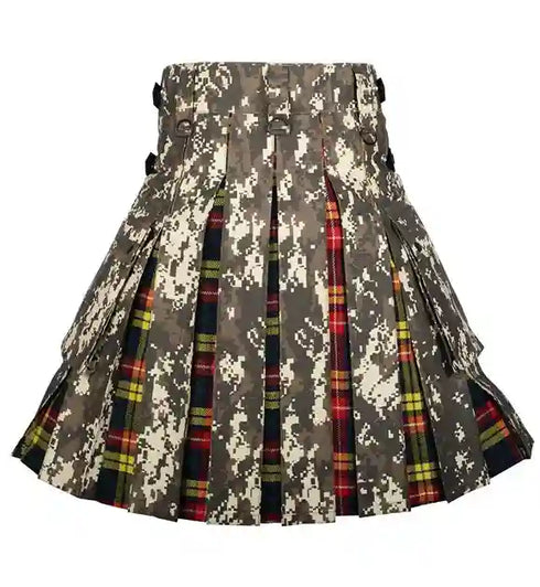 Military Grade Digital Camo Hybrid Kilt - Buchanan Tartan Under Pleats