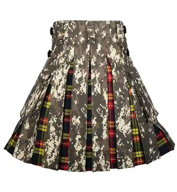 Military Grade Digital Camo Hybrid Kilt - Buchanan Tartan Under Pleats