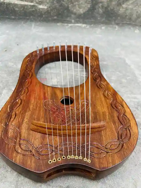 Celtic Engraved Lyre Harp 10 Metal Strings Rosewood