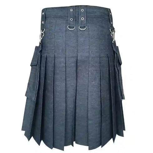 Blue Detachable Pocket Denim Utility Kilt