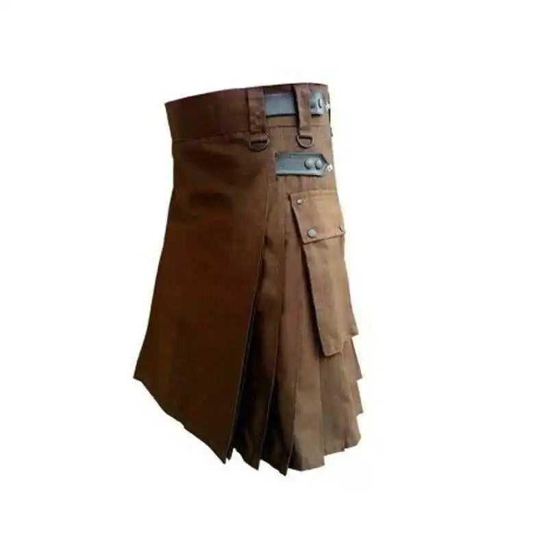 Chocolate Brown Deluxe Handmade Utility Fashion Kilt Active Men Sports Kilt