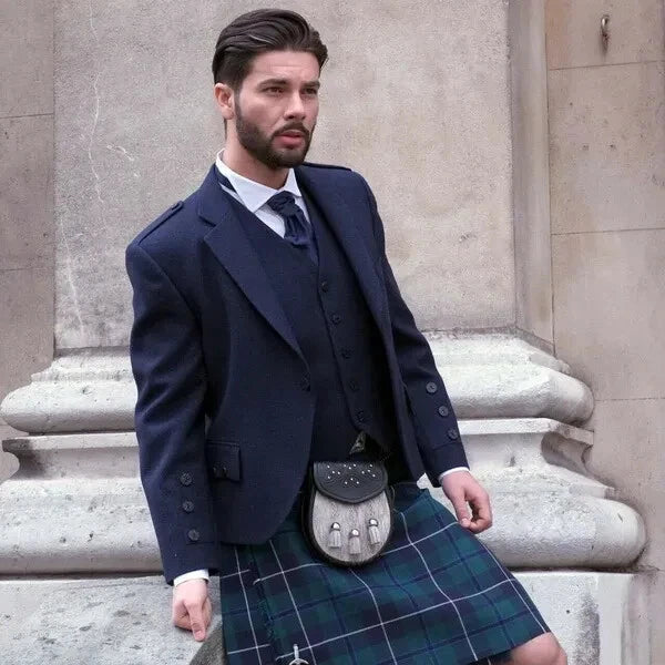 Navy Blue Tweed Kilt Jacket and Waistcoat