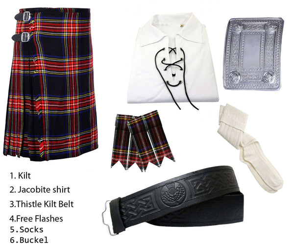 Black Stewart Tartan Kilt Package