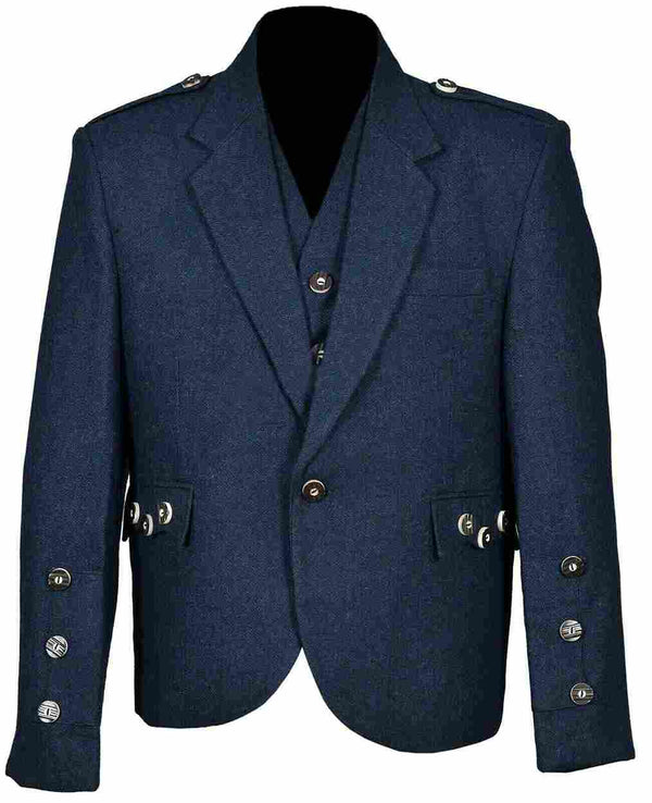Dark Blue Tweed Kilt Jacket and Waistcoat