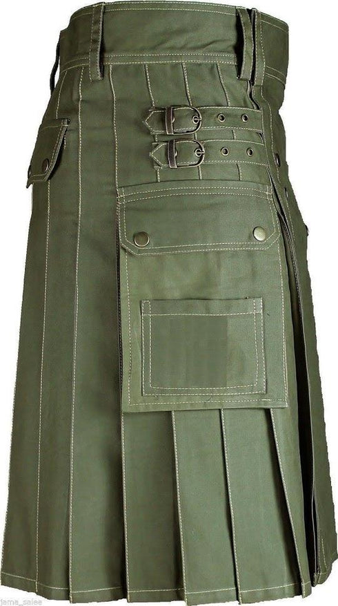 Olive Green Utility Kilt for Men