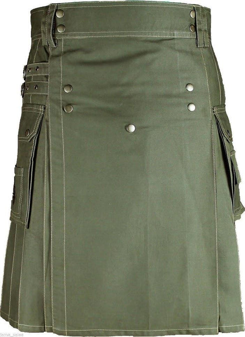 Olive Green Utility Kilt for Men